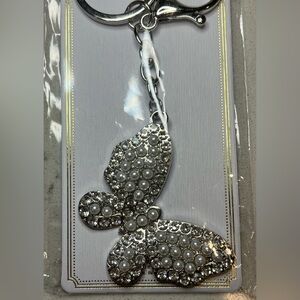 Silver and  Faux Pearl Butterfly Keychain Bag Charm New In Package